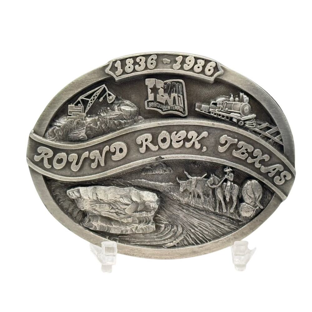 Bergamot Brass Works Round Rock Texas 1836-1986 Sesquicentennial Belt Buckle